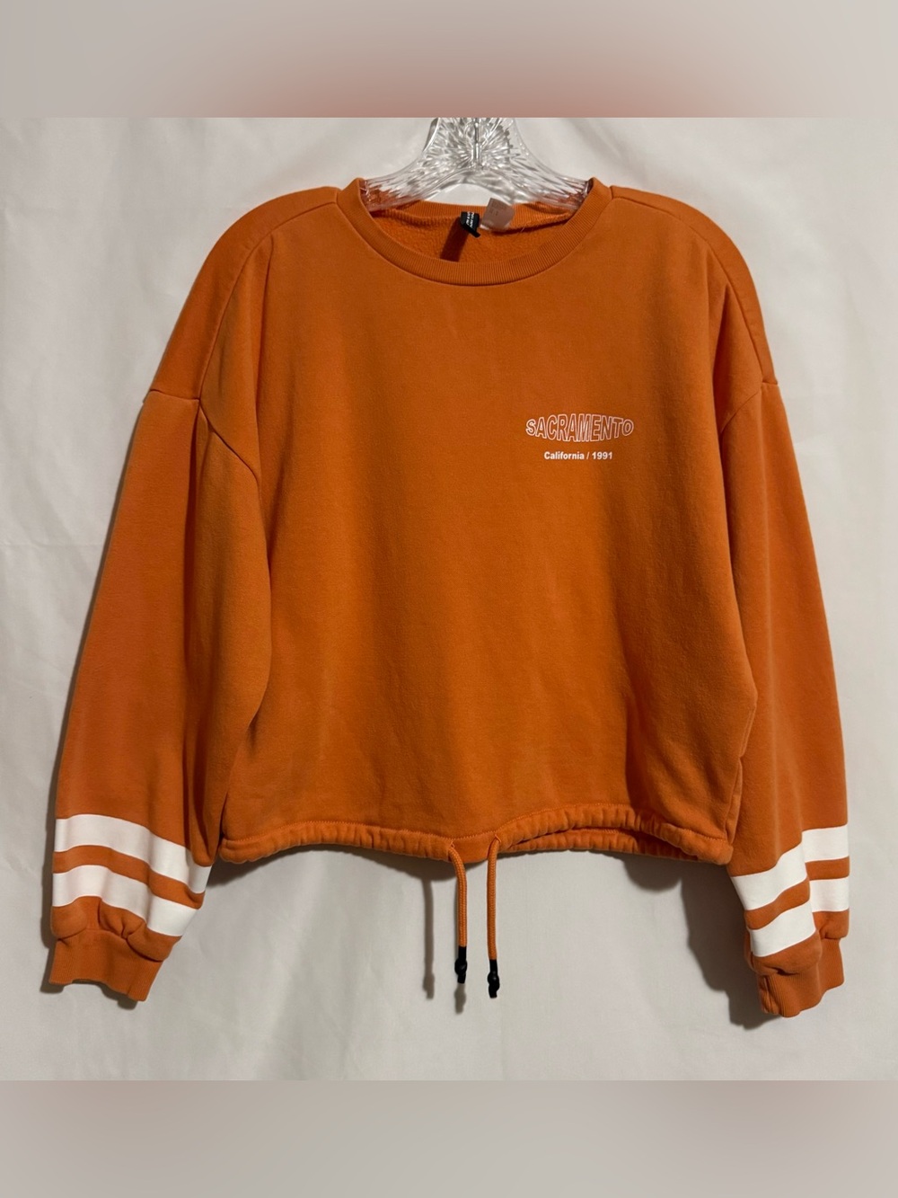 Divided by H&M Women’s S Orange Crewneck Pullover Fleece Graphic Drawstring